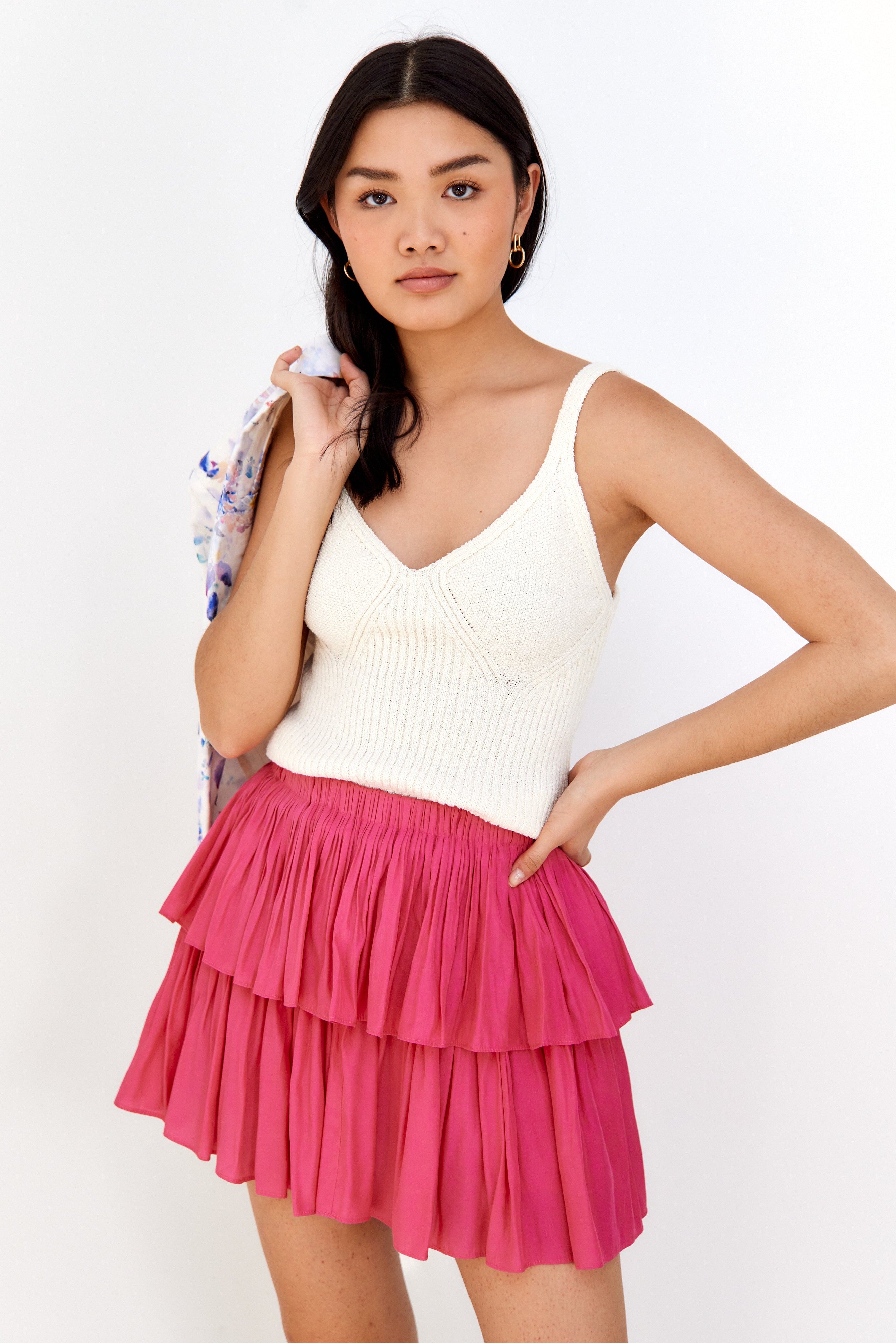 Amelia Tiered Pull On Mini Skirt