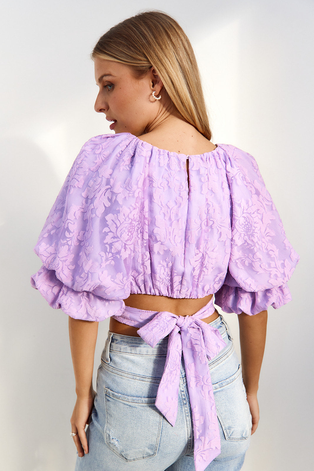 SALE - Angela Puff Sleeve Tie Back Top
