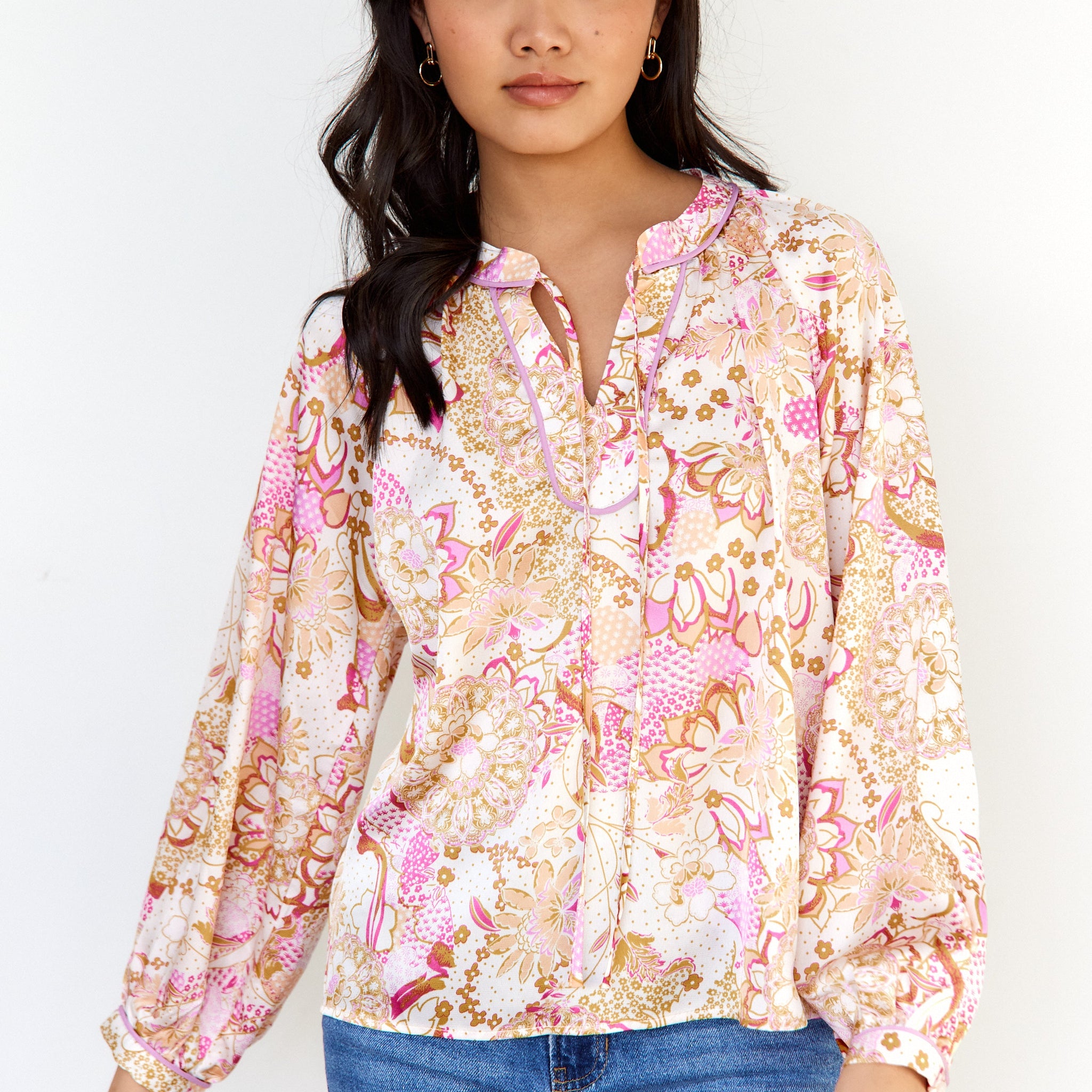 Melinda Long Sleeve Paisley Blouse  - L - MULI