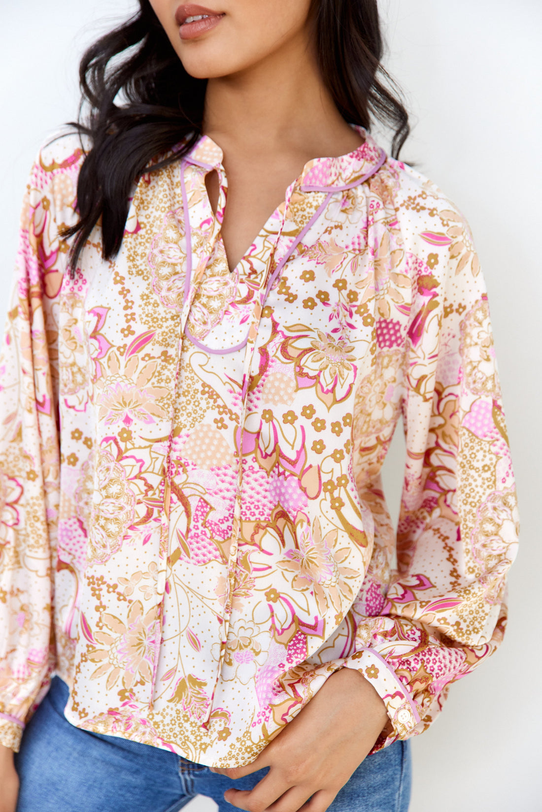 Melinda Long Sleeve Paisley Blouse  - L - MULI