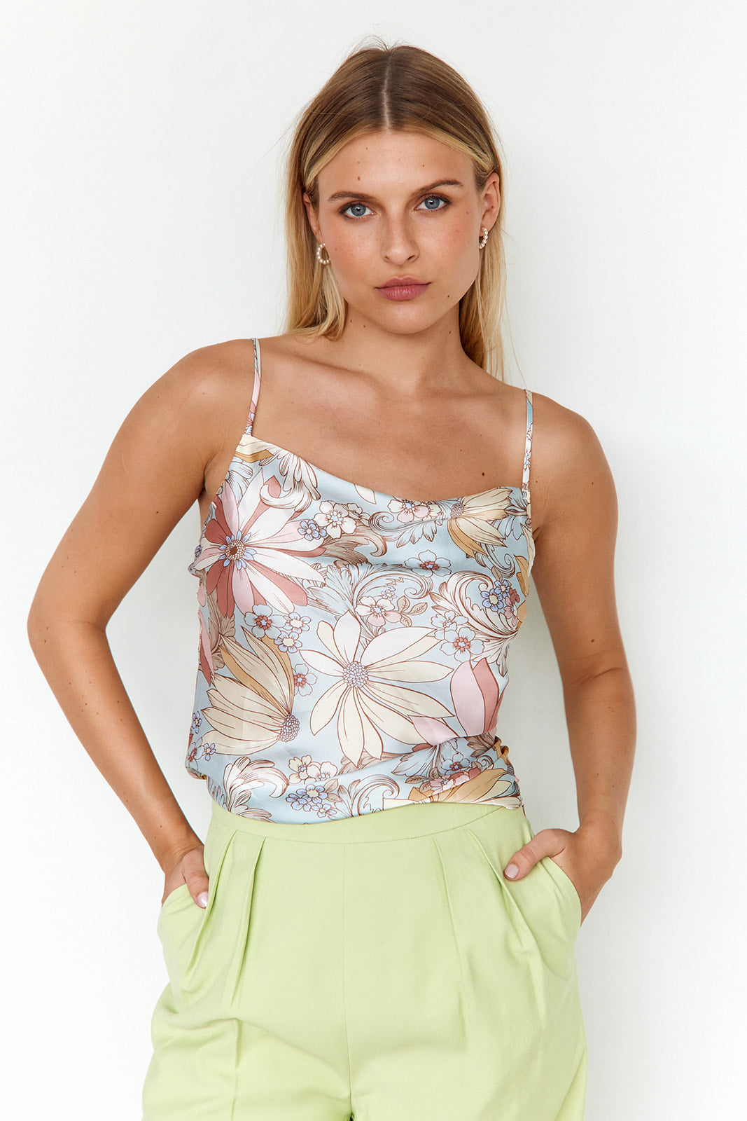 SALE - Reba 70's Floral Satin Tank