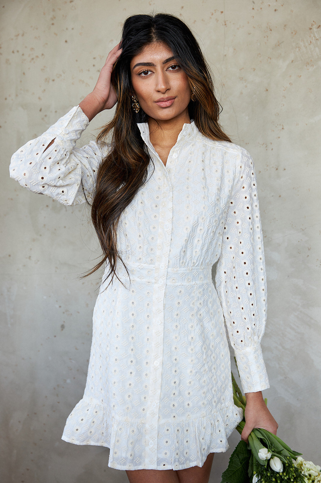 Cori Button Down Ruffled Mini Dress