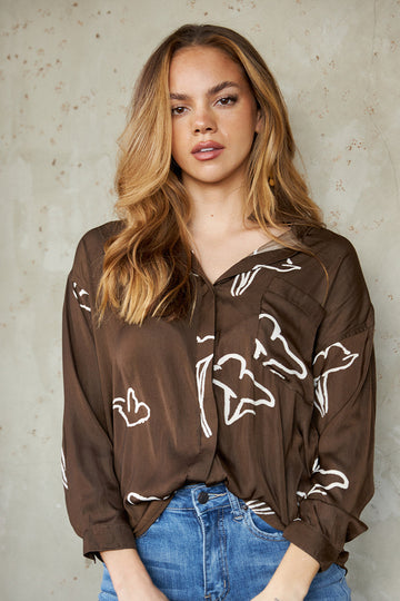 Magnolia Printed Button Down Blouse