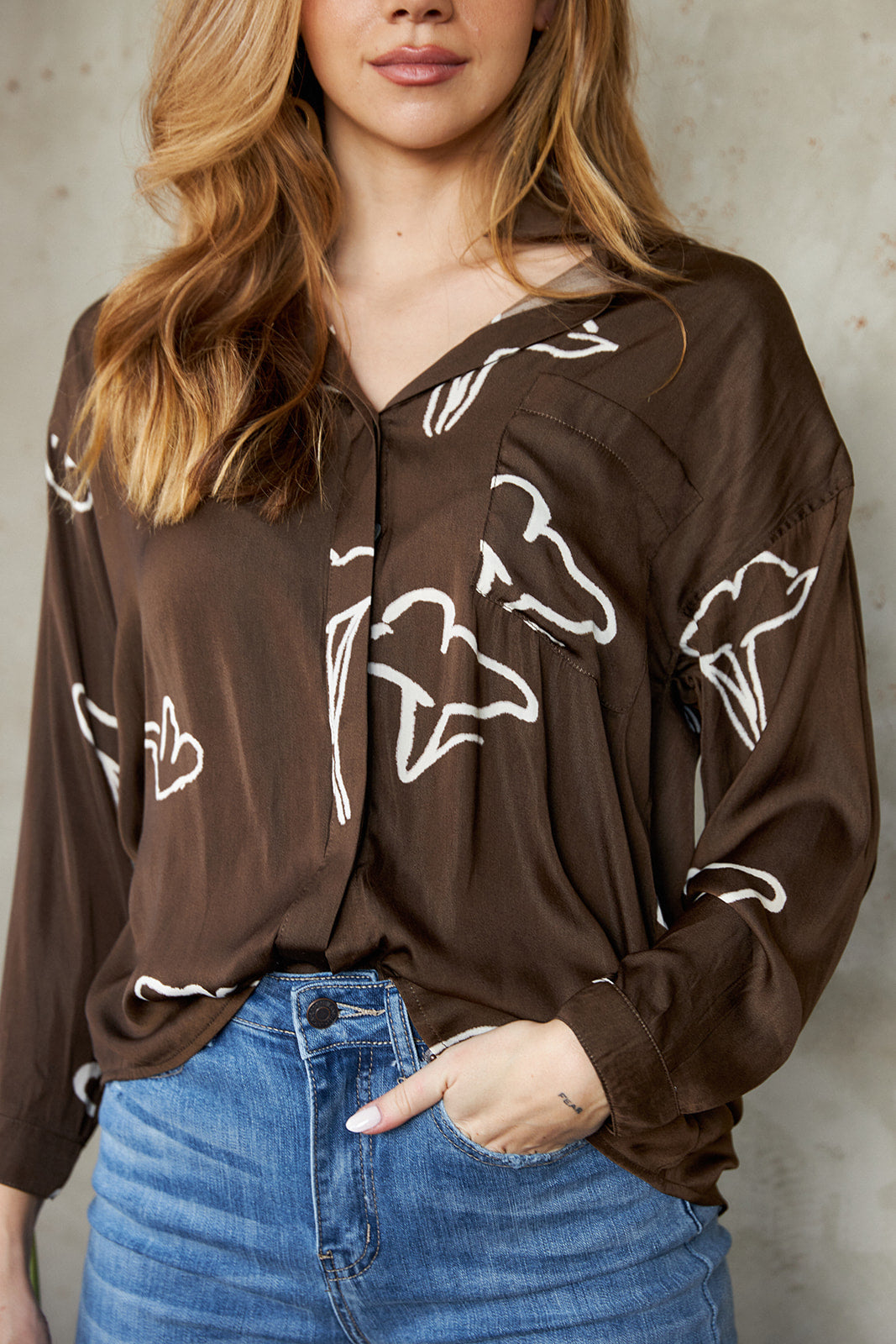 Magnolia Printed Button Down Blouse