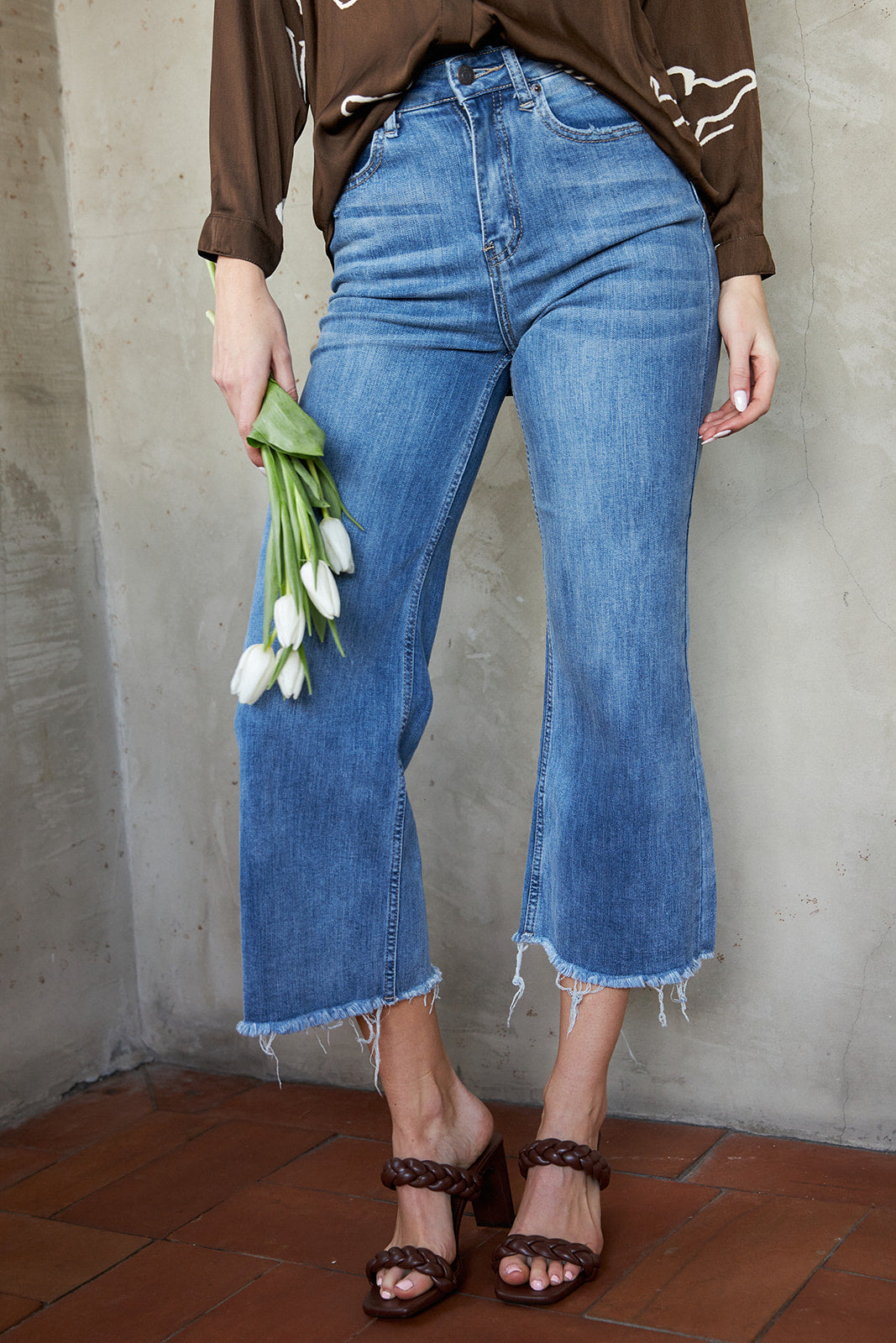 Harlin Raw Hem Wide Leg Jeans