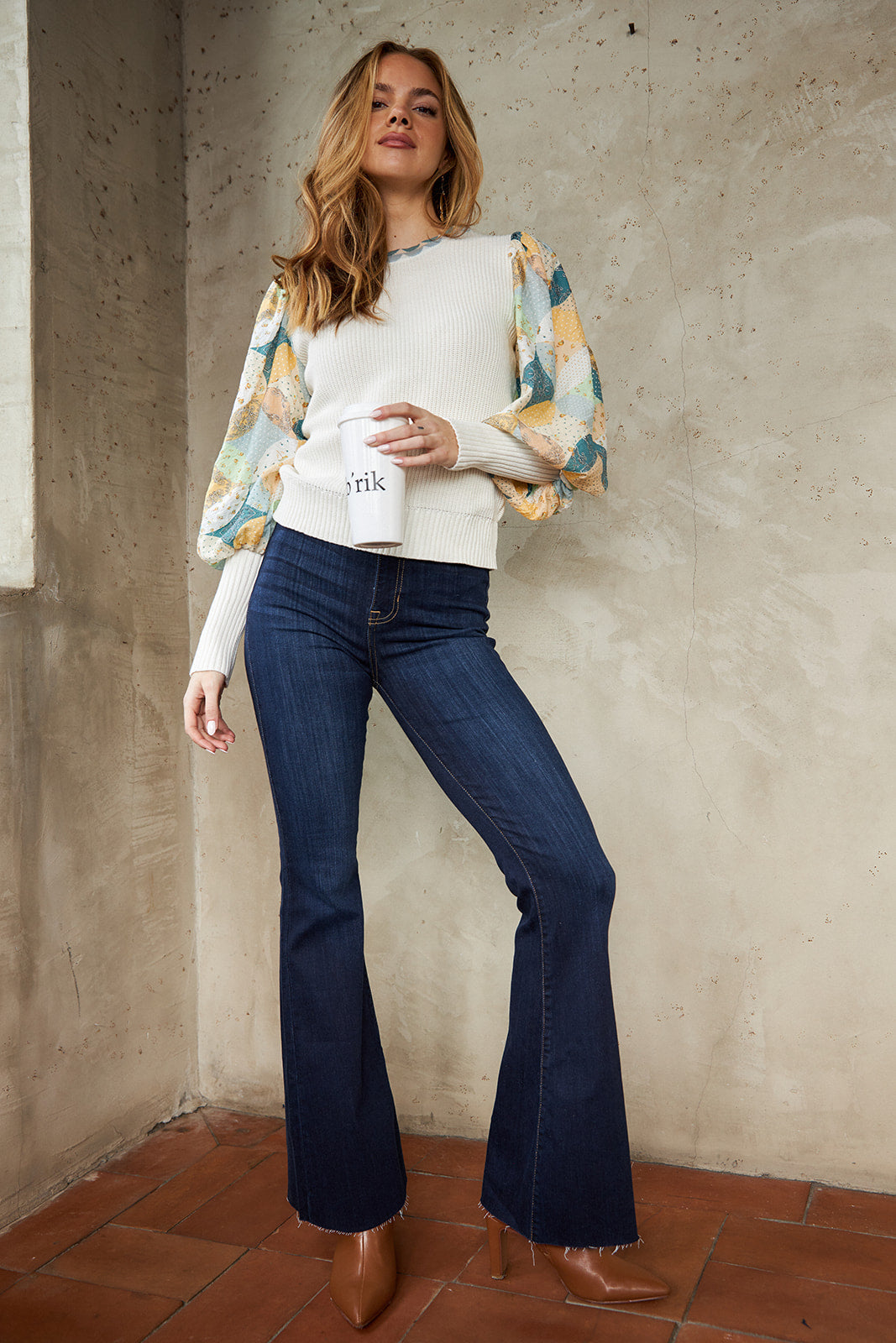 Lourdes Printed Puff Sleeve Sweater