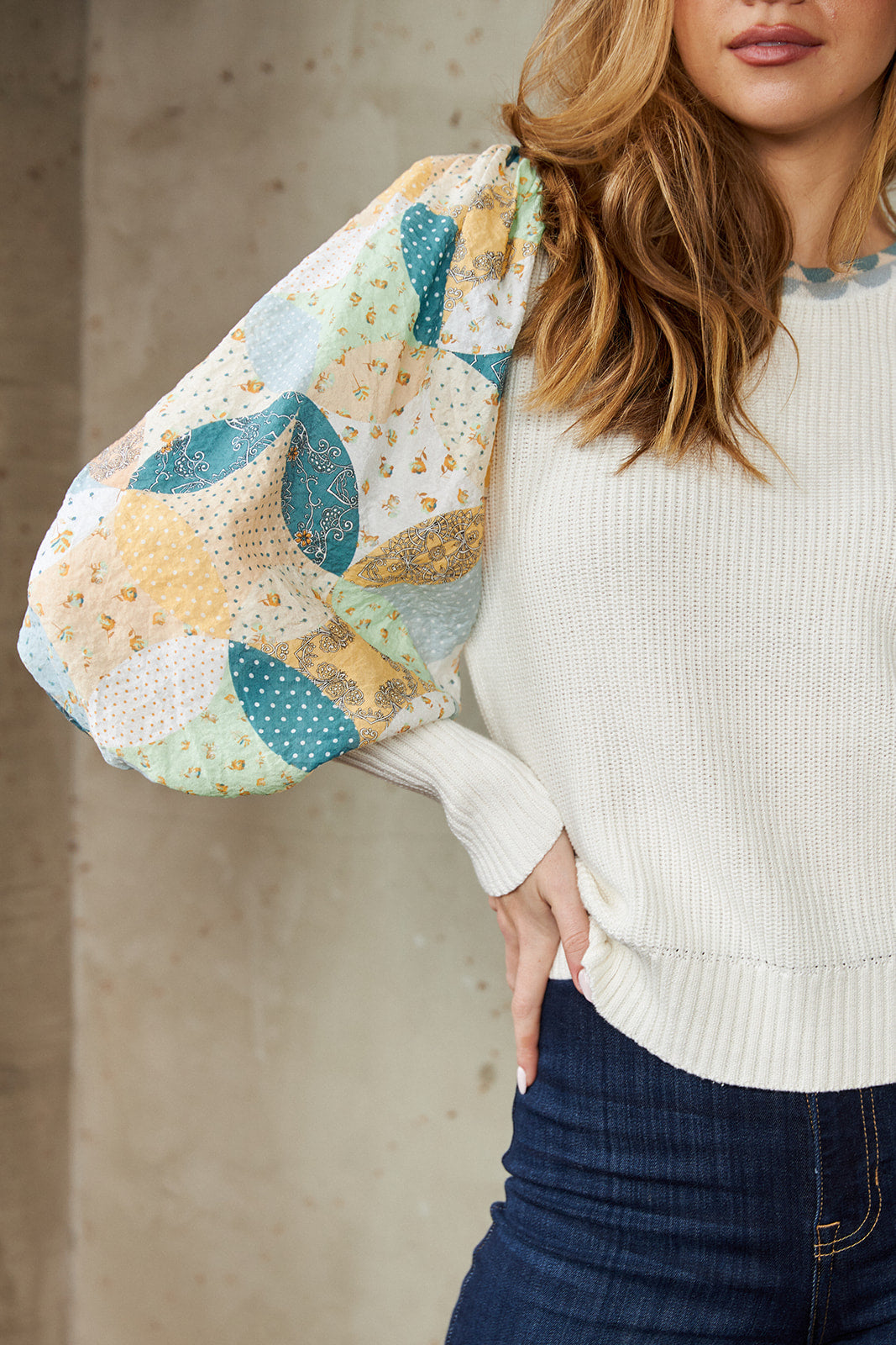 Lourdes Printed Puff Sleeve Sweater