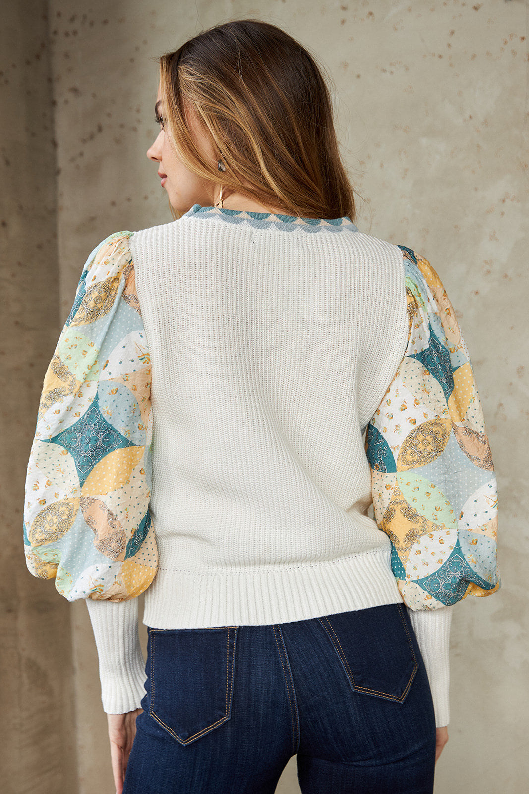 Lourdes Printed Puff Sleeve Sweater