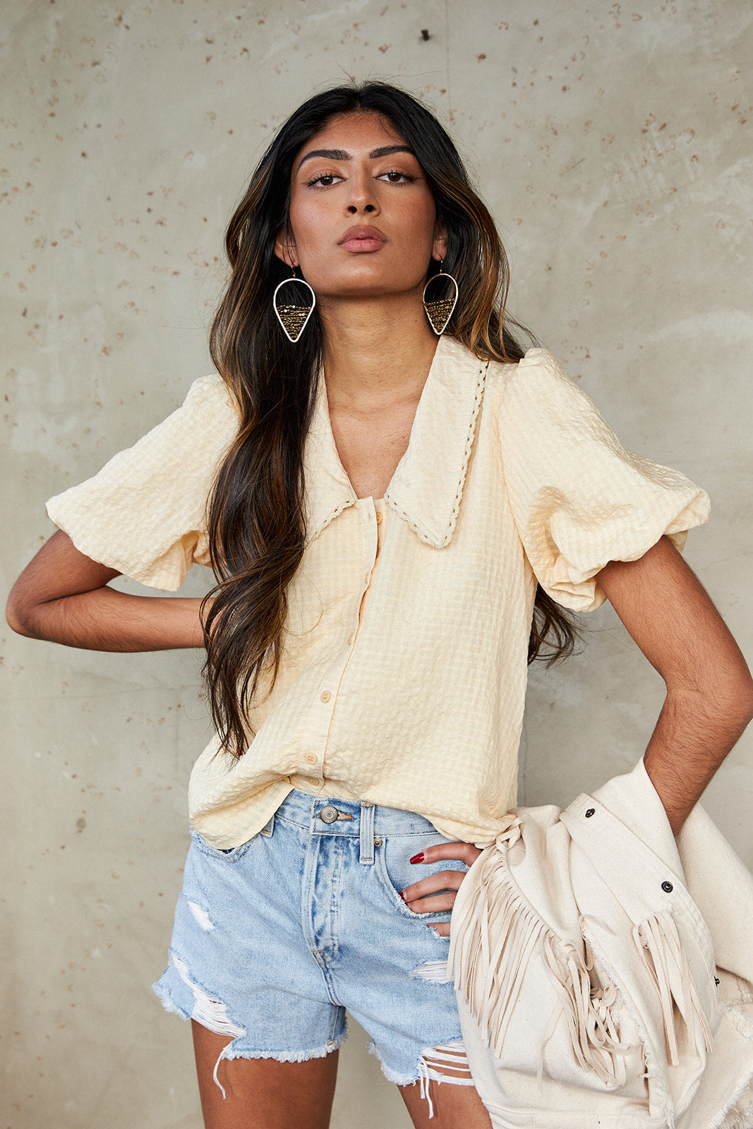 York Puff Sleeve Button Front Blouse