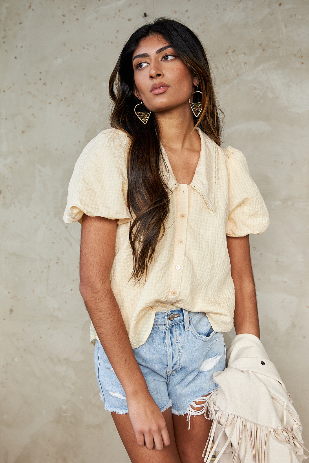 York Puff Sleeve Button Front Blouse
