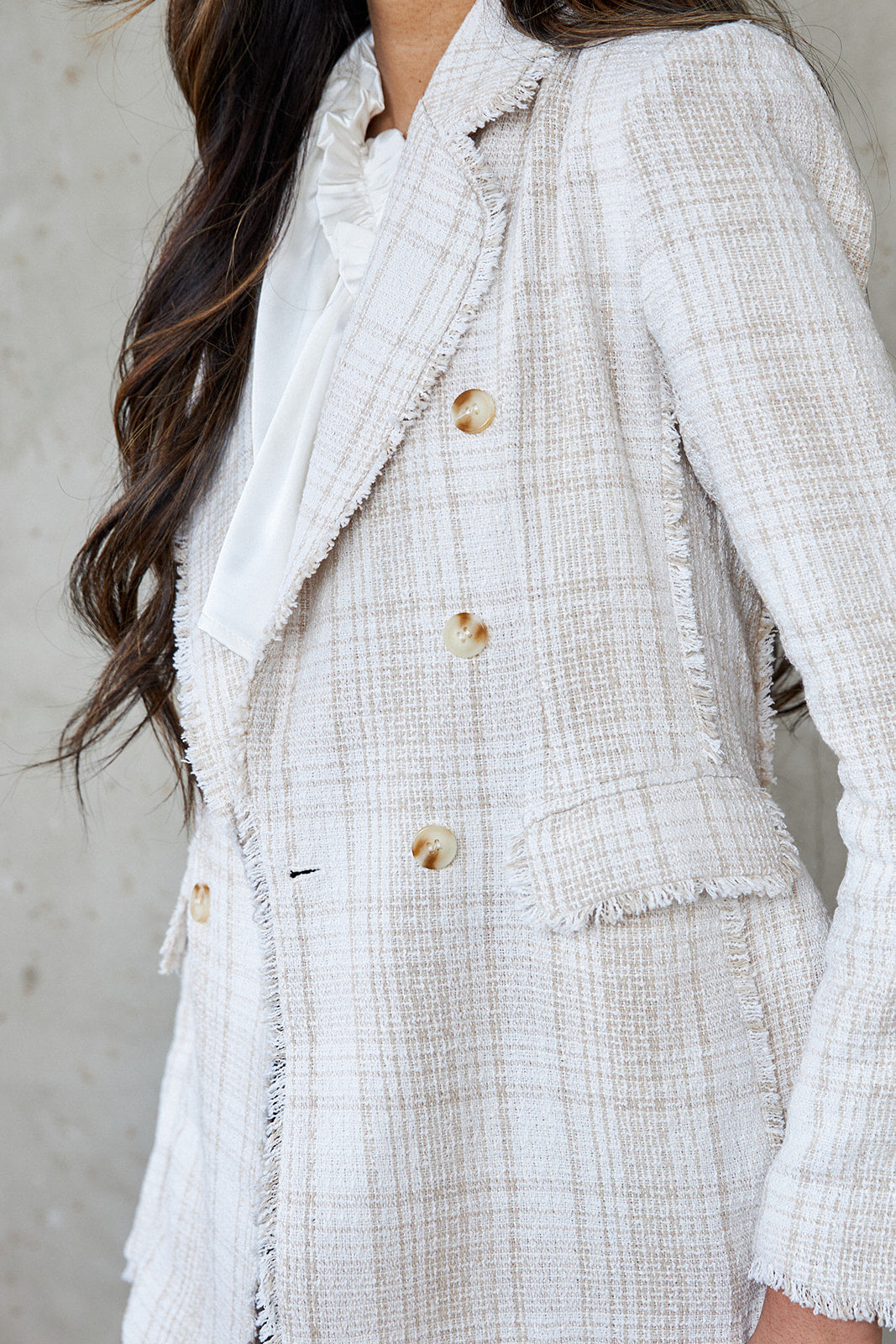 Vina Plaid Frayed Detail Blazer
