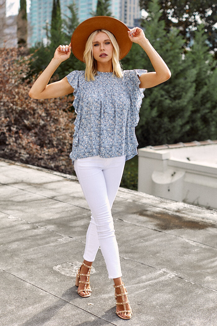 Palma Floral Ruffled Sleeve Blouse