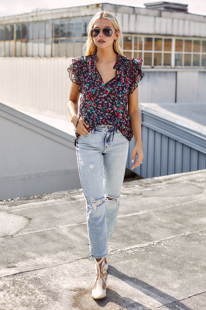 Ellington Floral Ruffle Sleeve Blouse