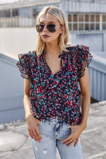 Ellington Floral Ruffle Sleeve Blouse