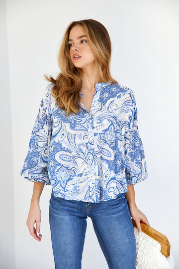 Onyx Paisley Puff Sleeve Blouse