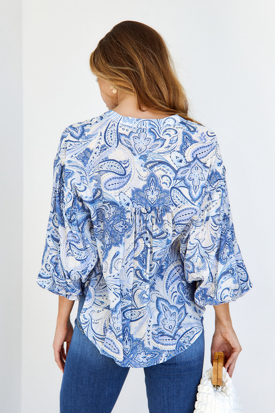 Onyx Paisley Puff Sleeve Blouse