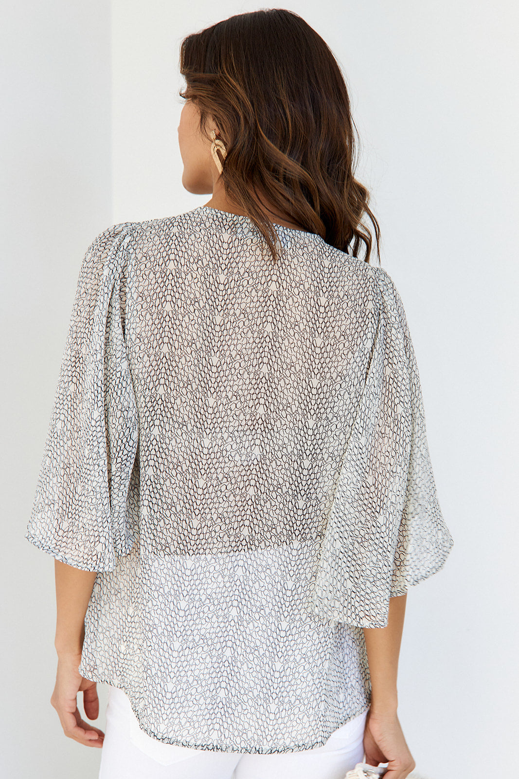 Monet Printed Ruffled Sleeve Blouse