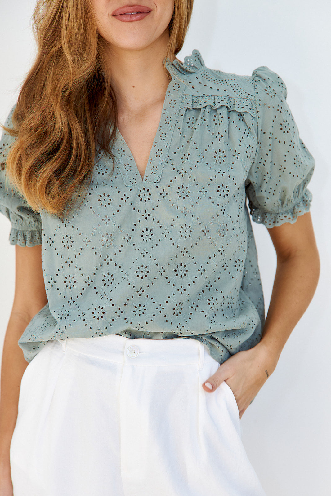 Chloe Eyelet Short Sleeve Blouse