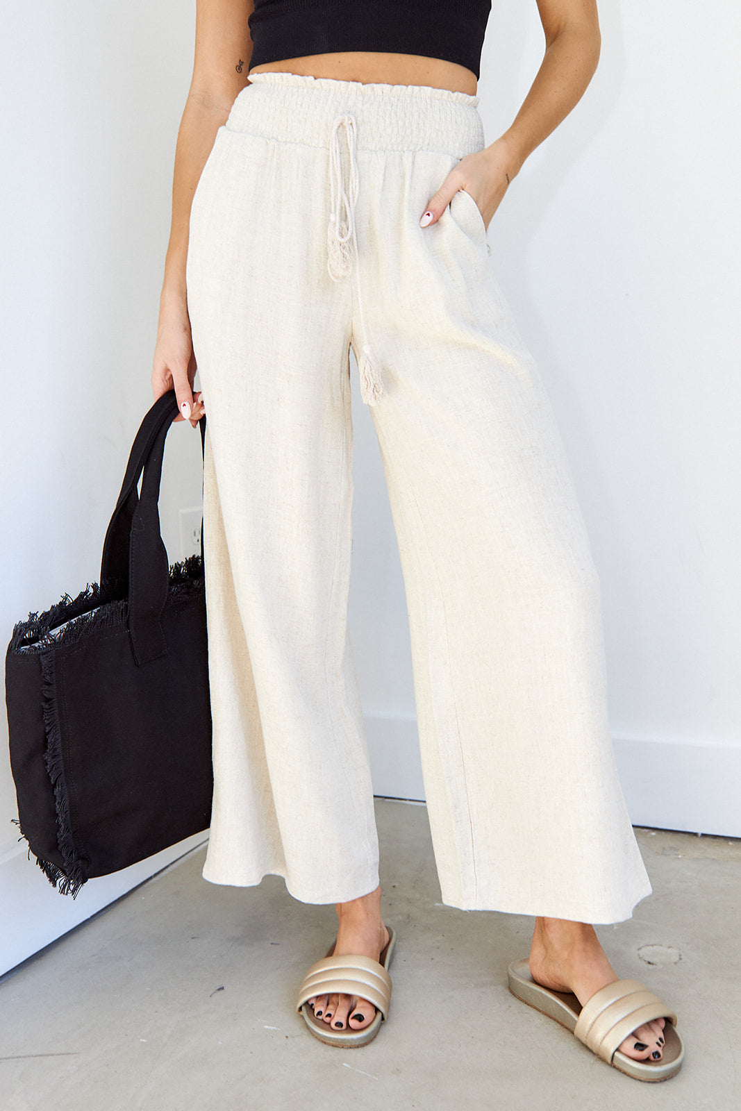 English Smock Waist Linen Pants