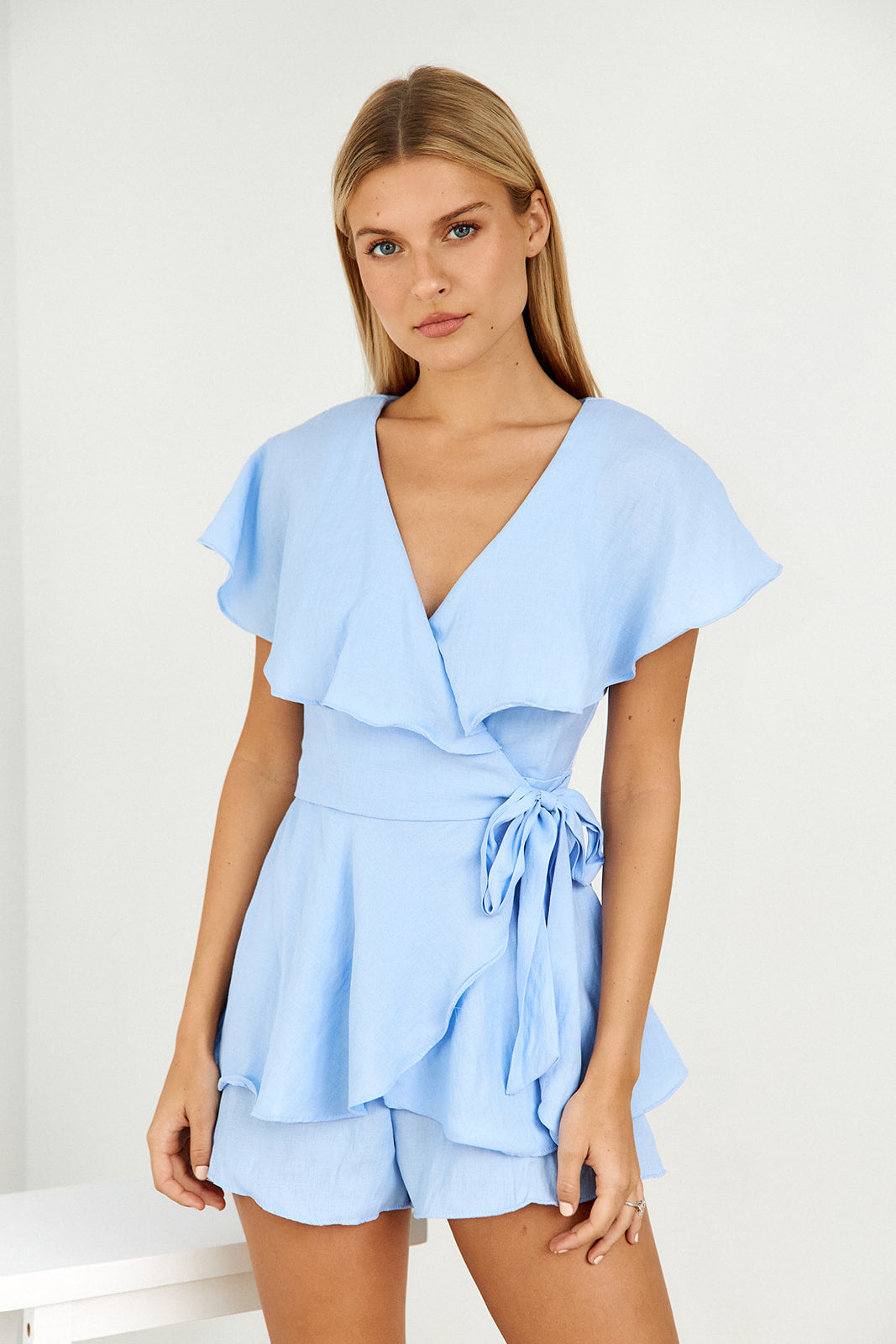 Nell Ruffle Wrap Side Tie Romper