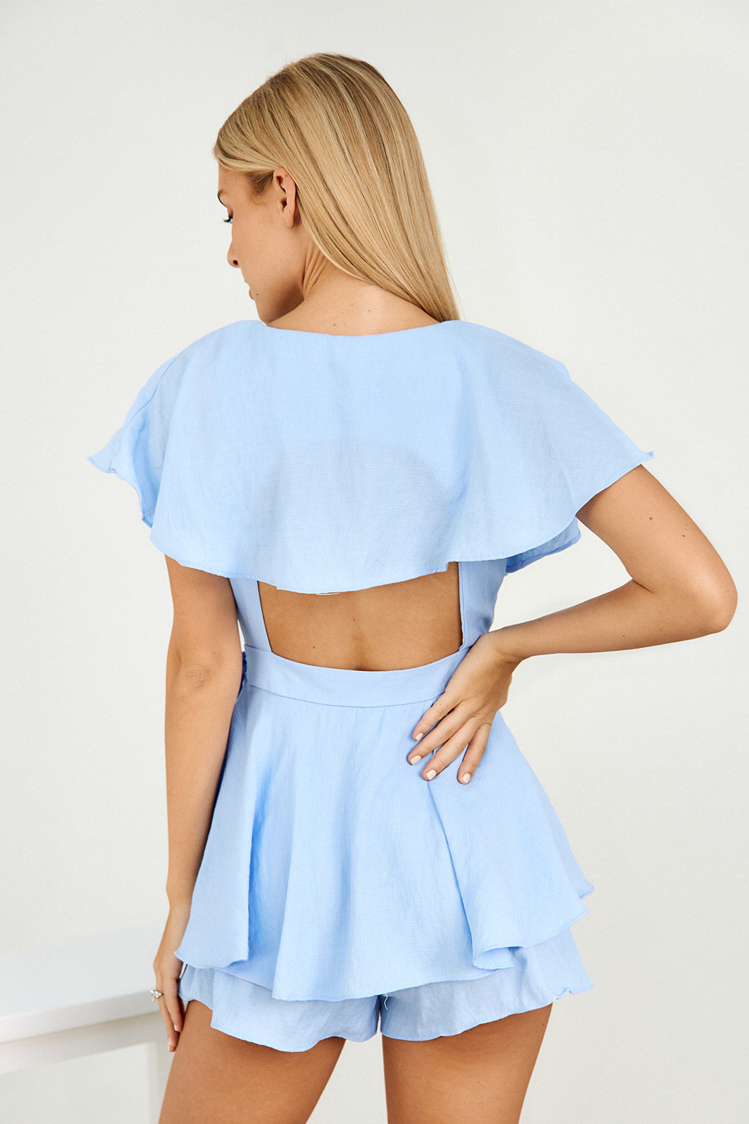 Nell Ruffle Wrap Side Tie Romper