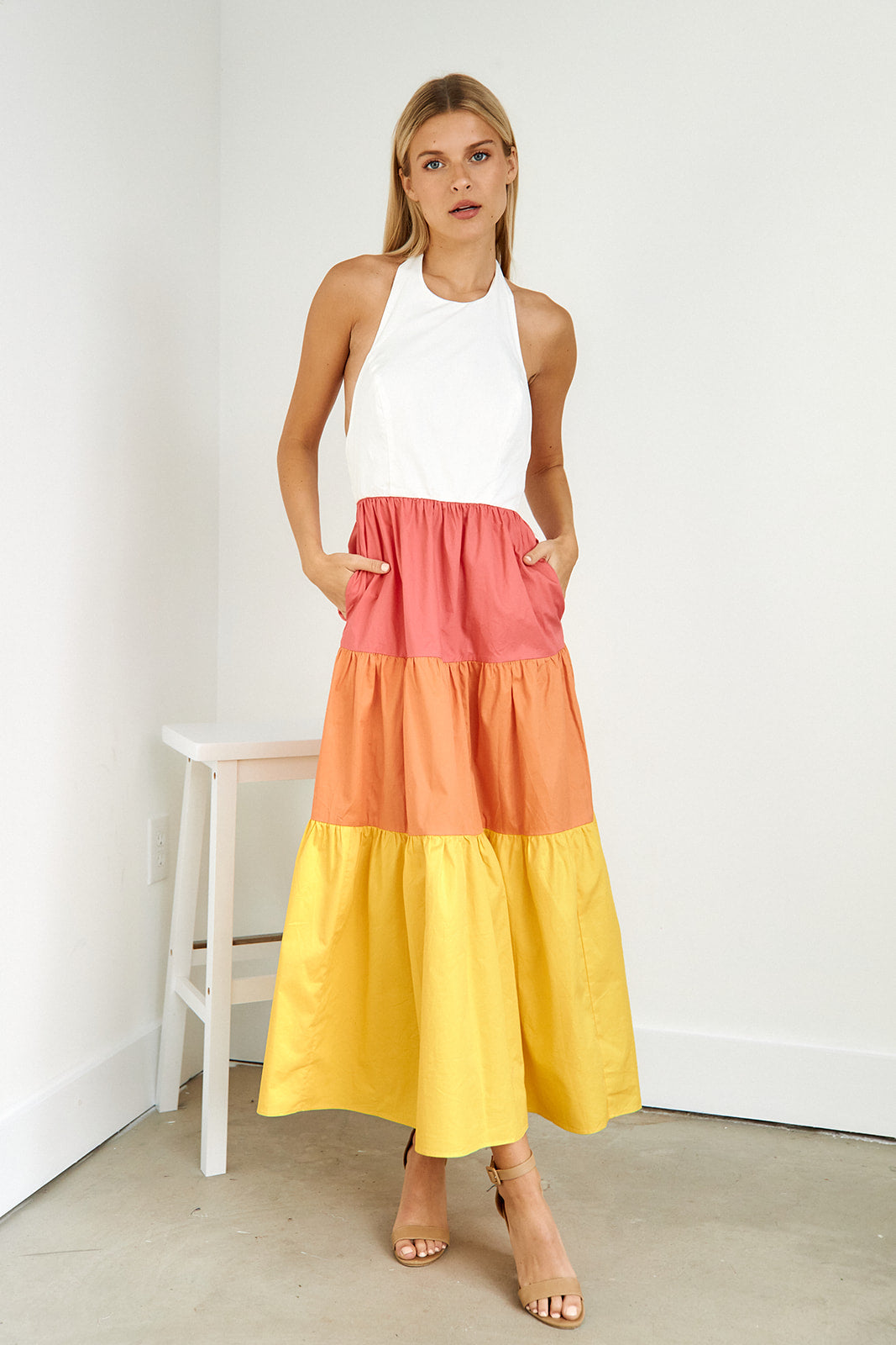 Mari Color Blocked Halter Maxi Dress