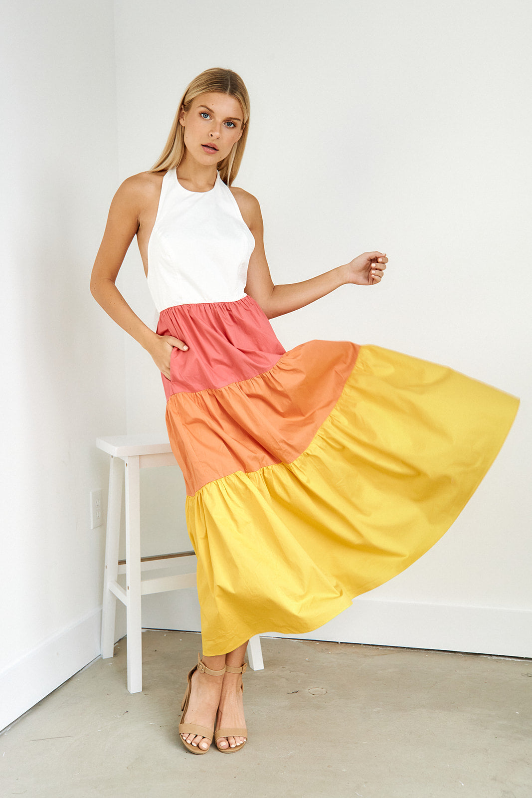 Mari Color Blocked Halter Maxi Dress