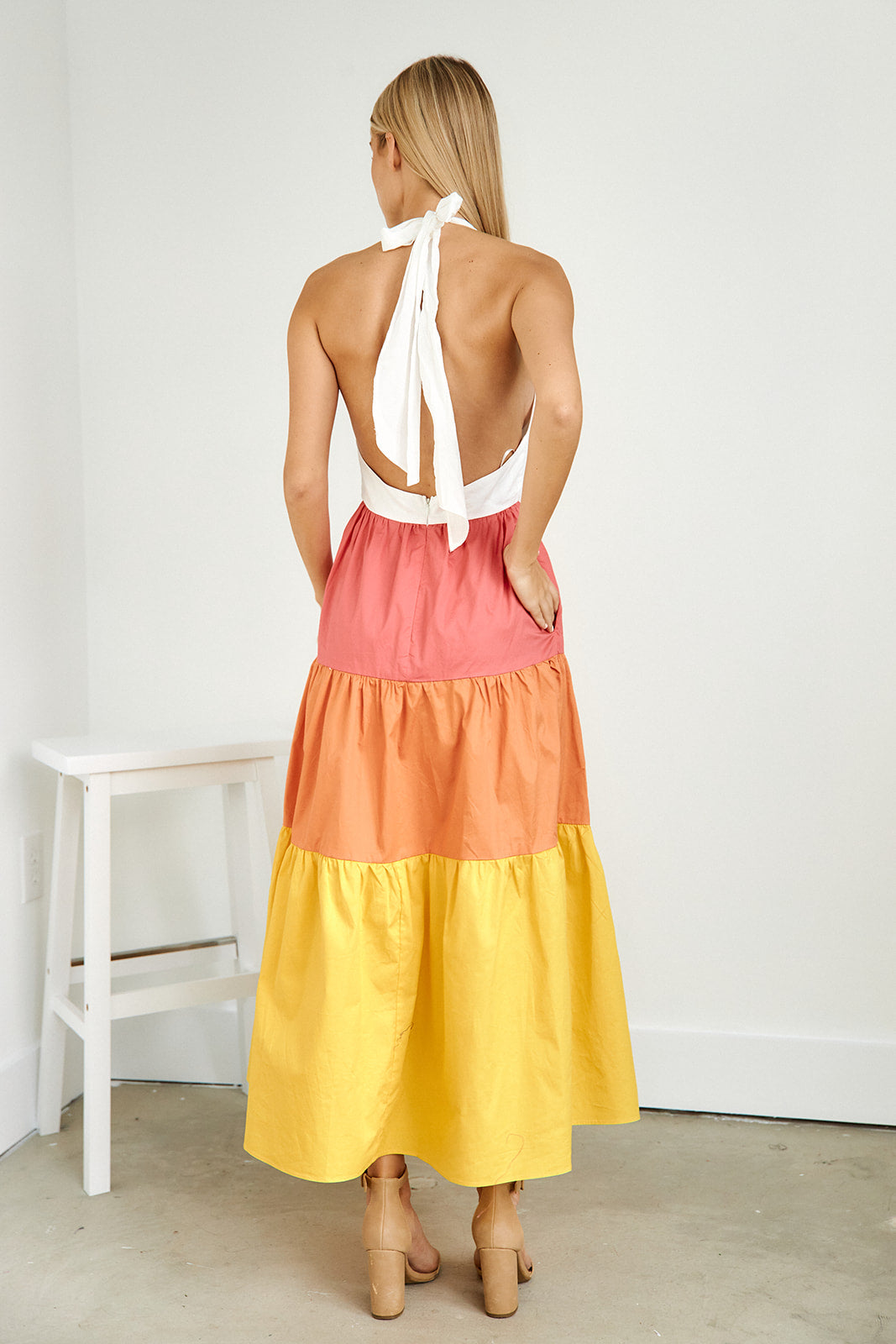 Mari Color Blocked Halter Maxi Dress