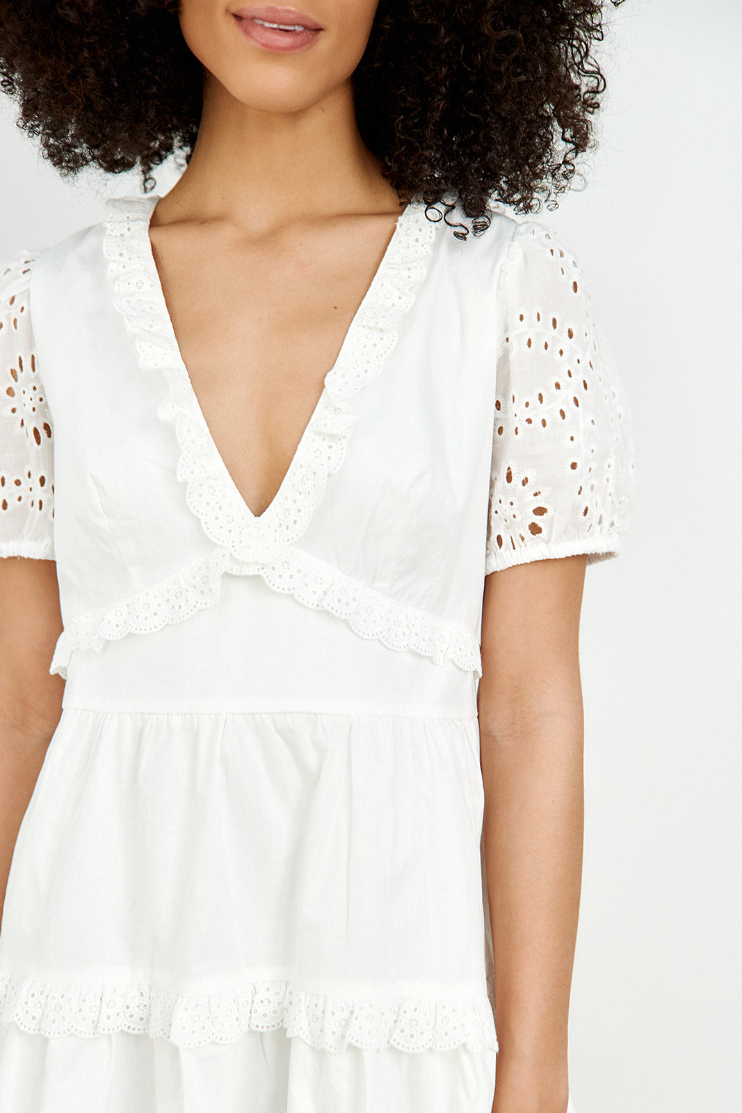 Malia Lace Ruffle Detail Mini Dress