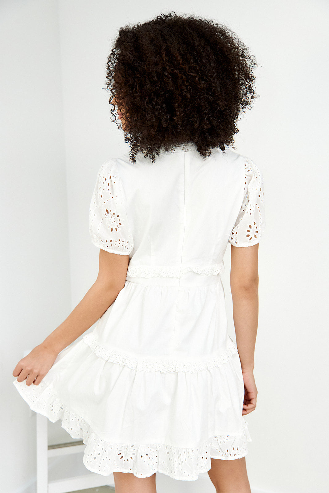 Malia Lace Ruffle Detail Mini Dress