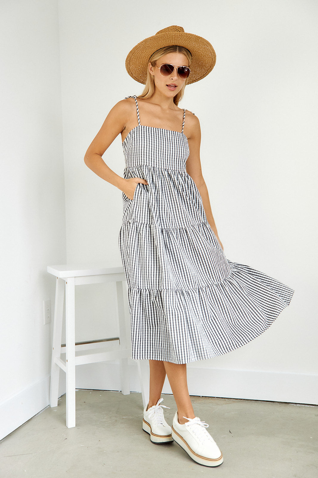 Aria Gingham Tiered Midi Dress