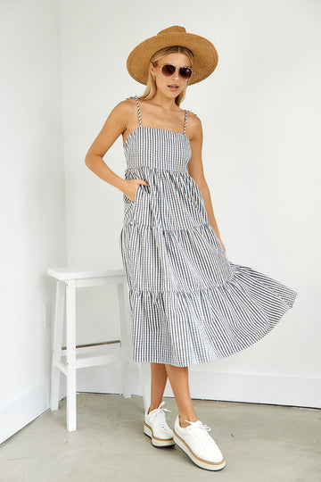 Aria Gingham Tiered Midi Dress