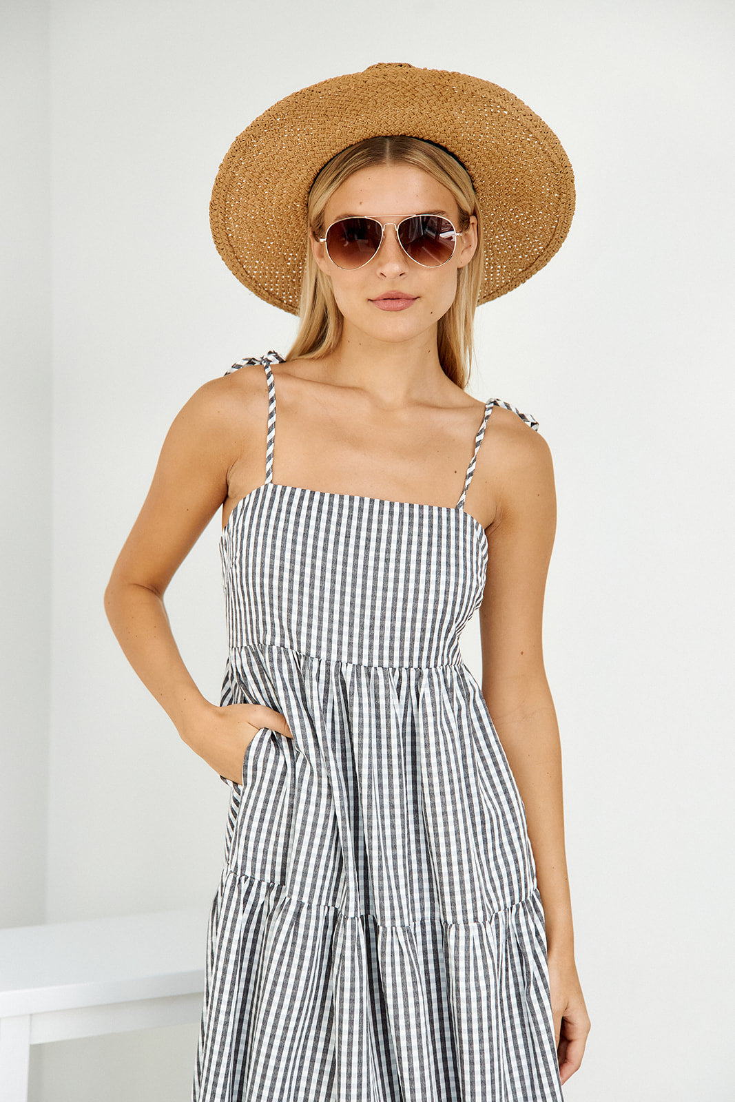 Aria Gingham Tiered Midi Dress