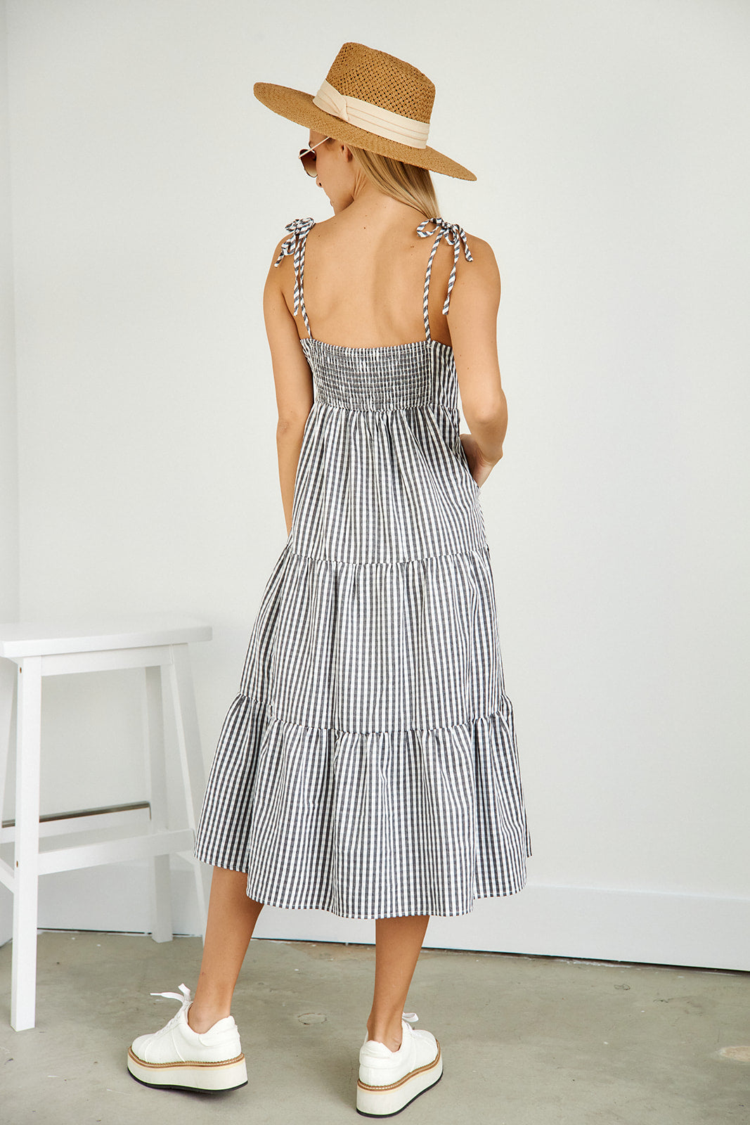 Aria Gingham Tiered Midi Dress