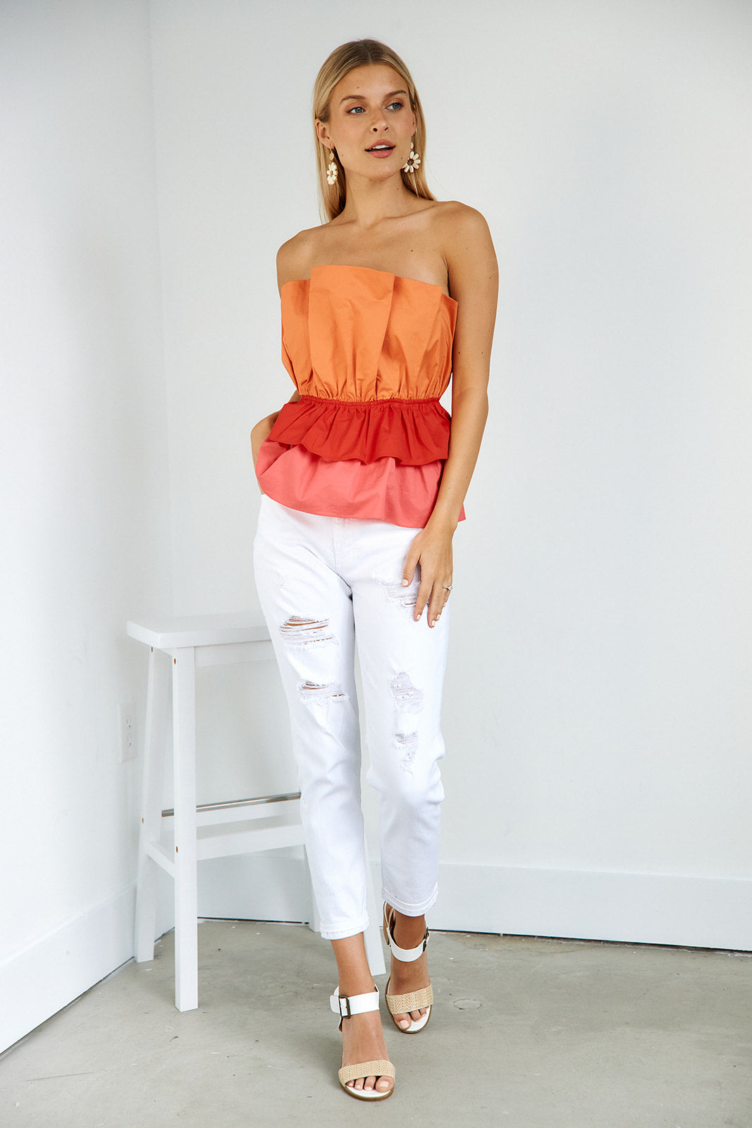 Lena Colorblock Ruffle Sleeveless Top