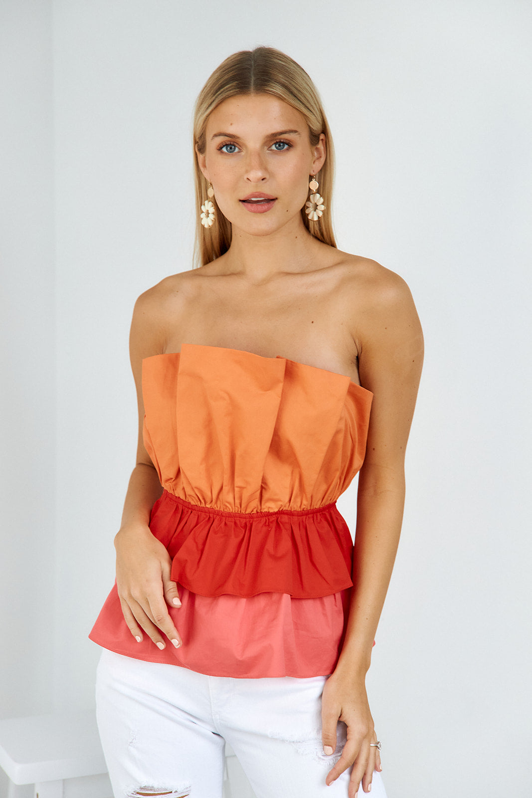 Lena Colorblock Ruffle Sleeveless Top