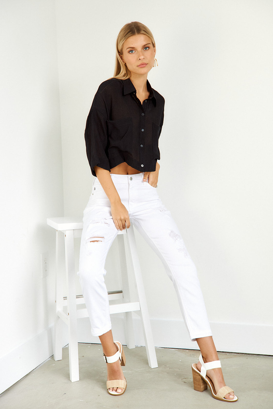 Kayden Cropped Button Down Blouse