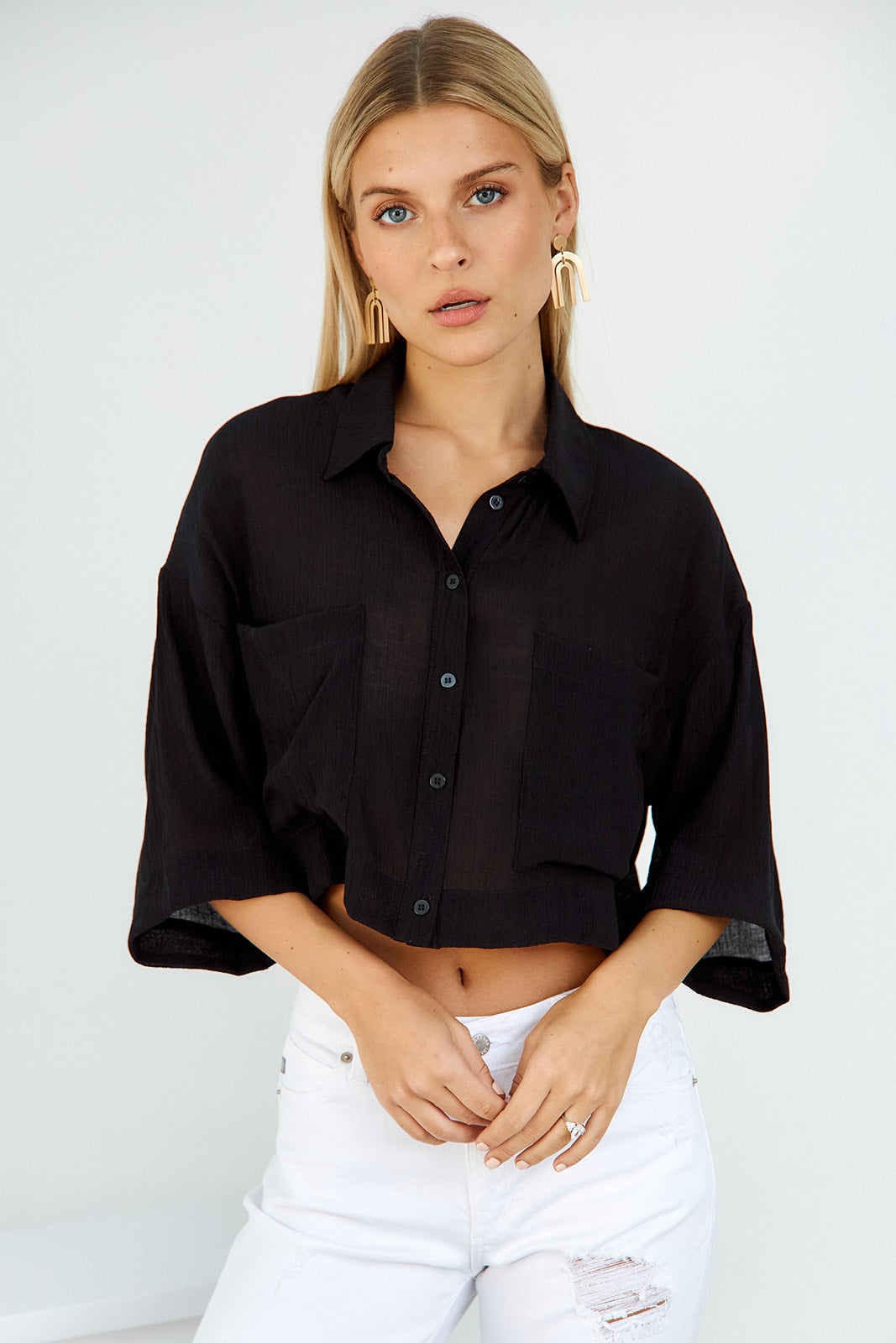 Kayden Cropped Button Down Blouse
