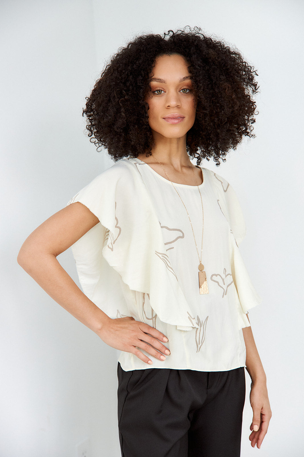 Lisle Ruffle Sleeve Printed Blouse