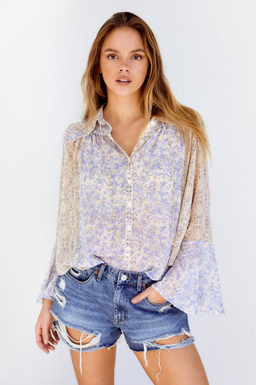 Chloe Printed Button Front Blouse