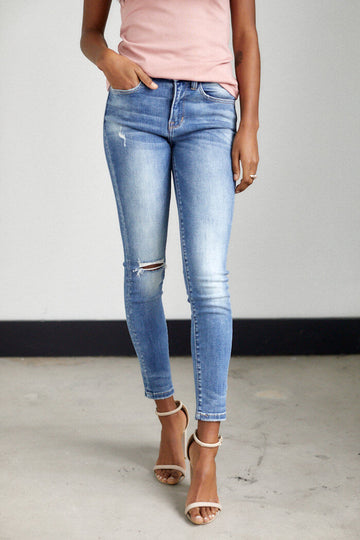 Sierra Distressed Mid Rise Skinny Jeans