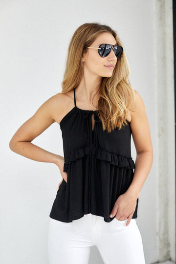 Baya Tie Front Ruffle Tank