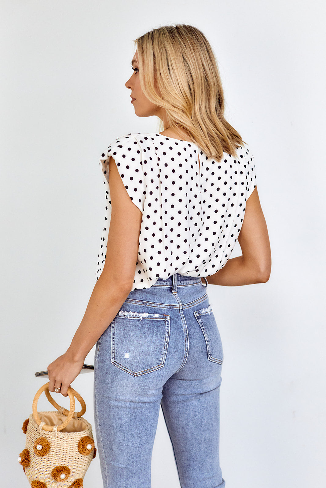 Halsie Polka Dot Shoulder Pad Blouse