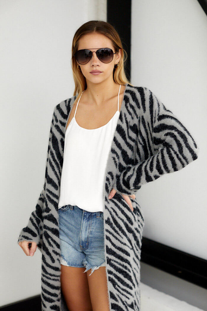 Briley Fuzzy Zebra Print Cardigan
