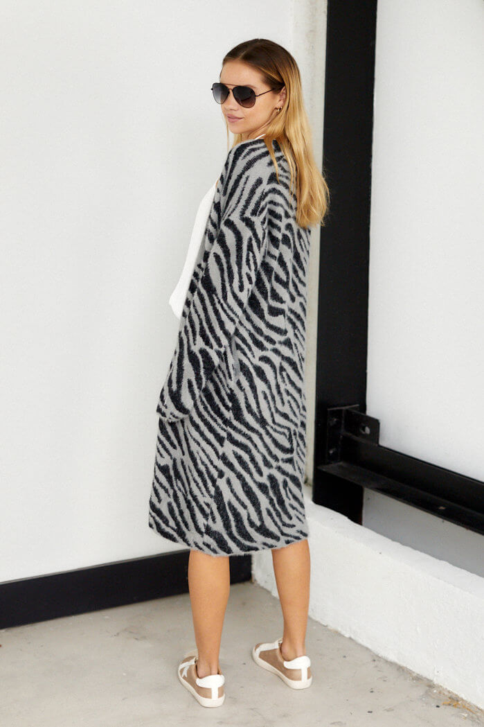 Briley Fuzzy Zebra Print Cardigan