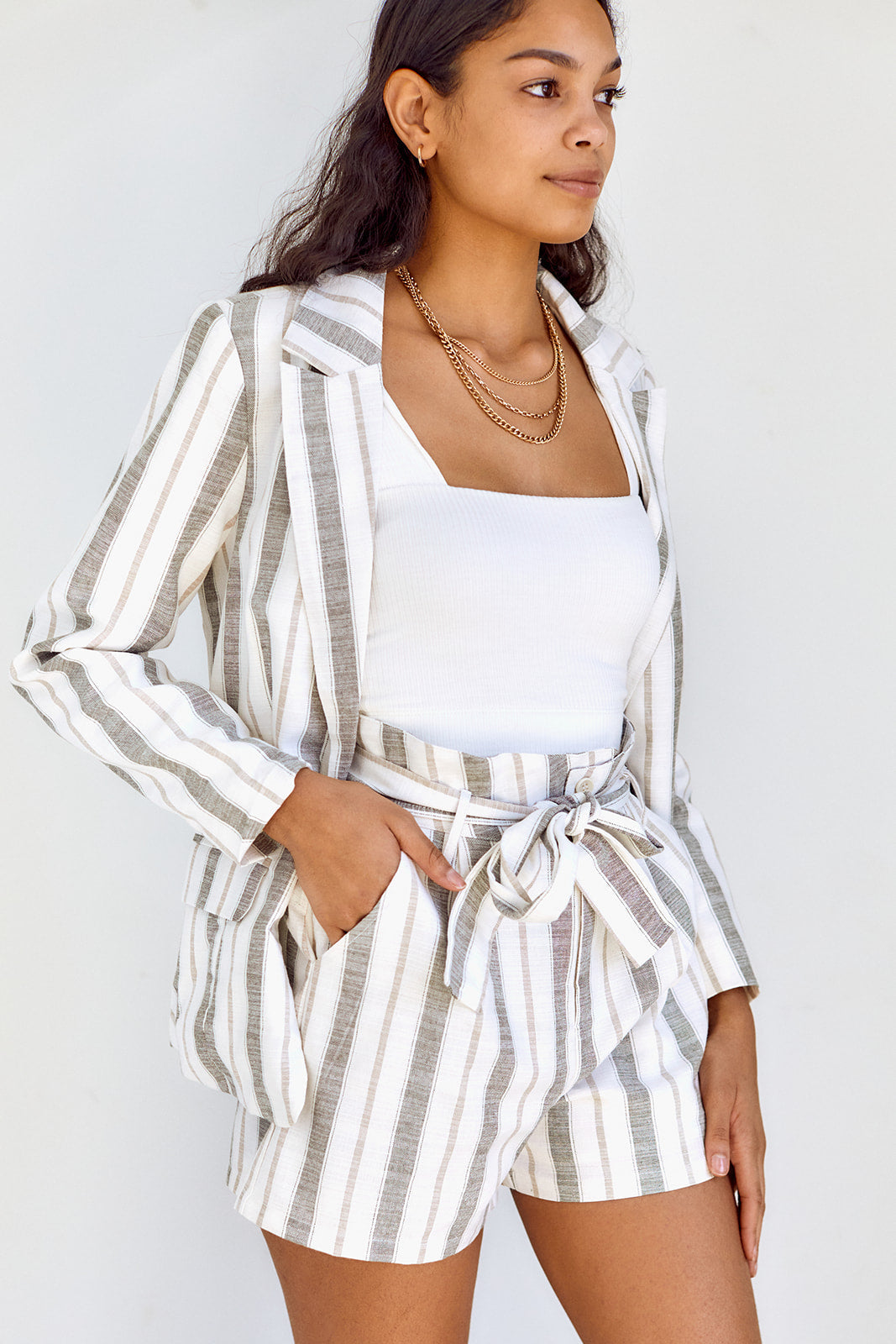 Cori Striped Paperbag Shorts