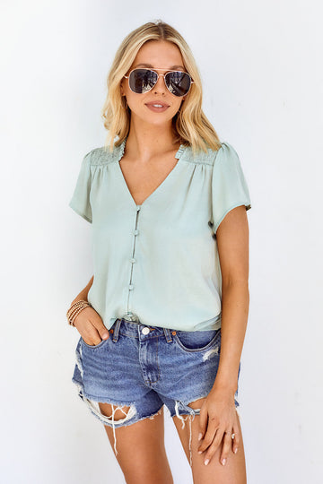 Carrie Smocked Button Front Blouse