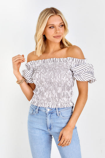 Darsha Stripe Smocked Blouse