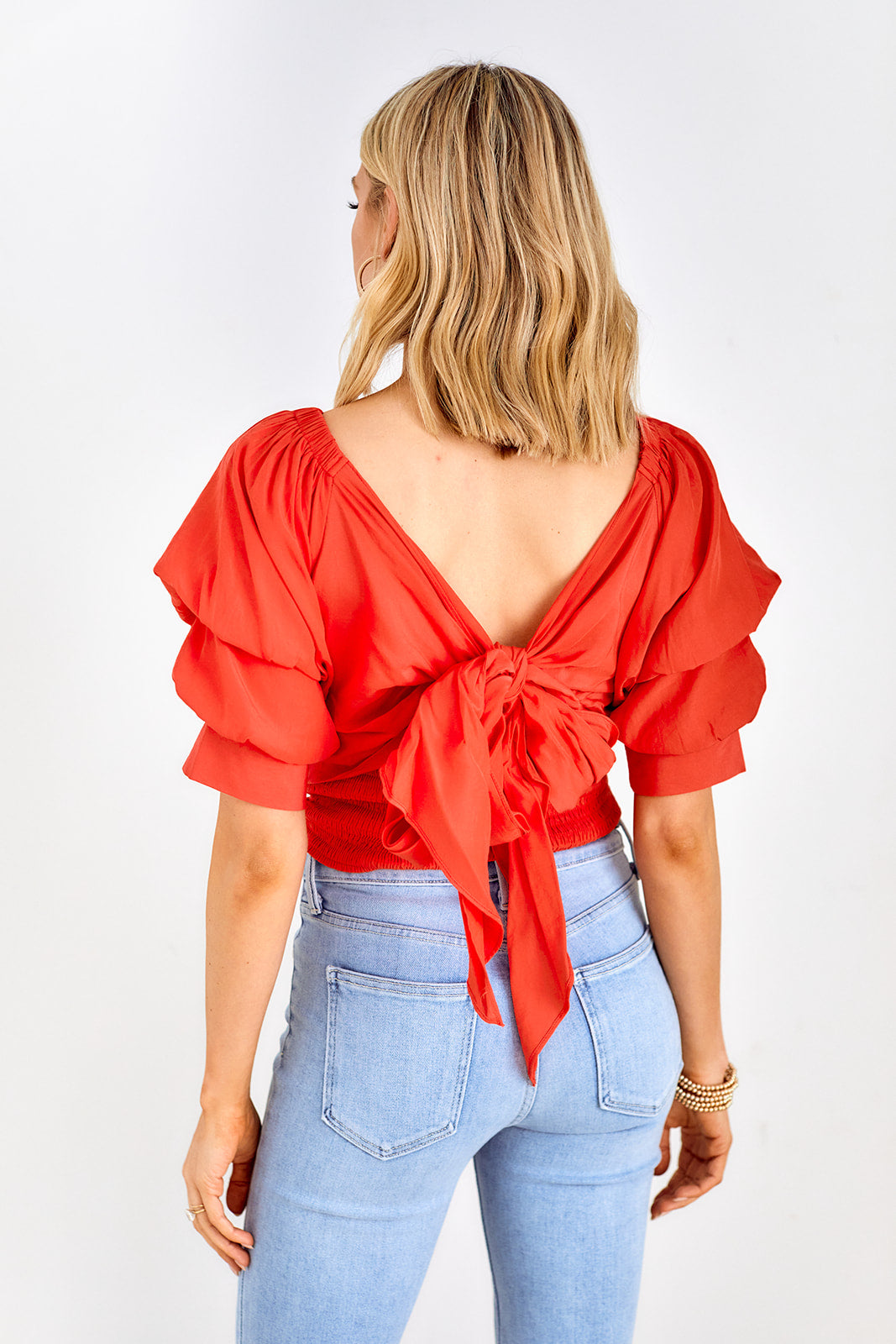 Arta Puff Sleeve Tie Back Blouse
