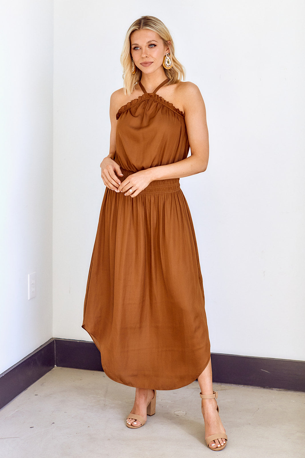 Greta Smock Waist Halter Midi Dress